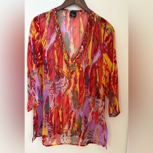 NWOT Samsara Vibrant Beach Cover with Beaded V-Neck Size : S/M
